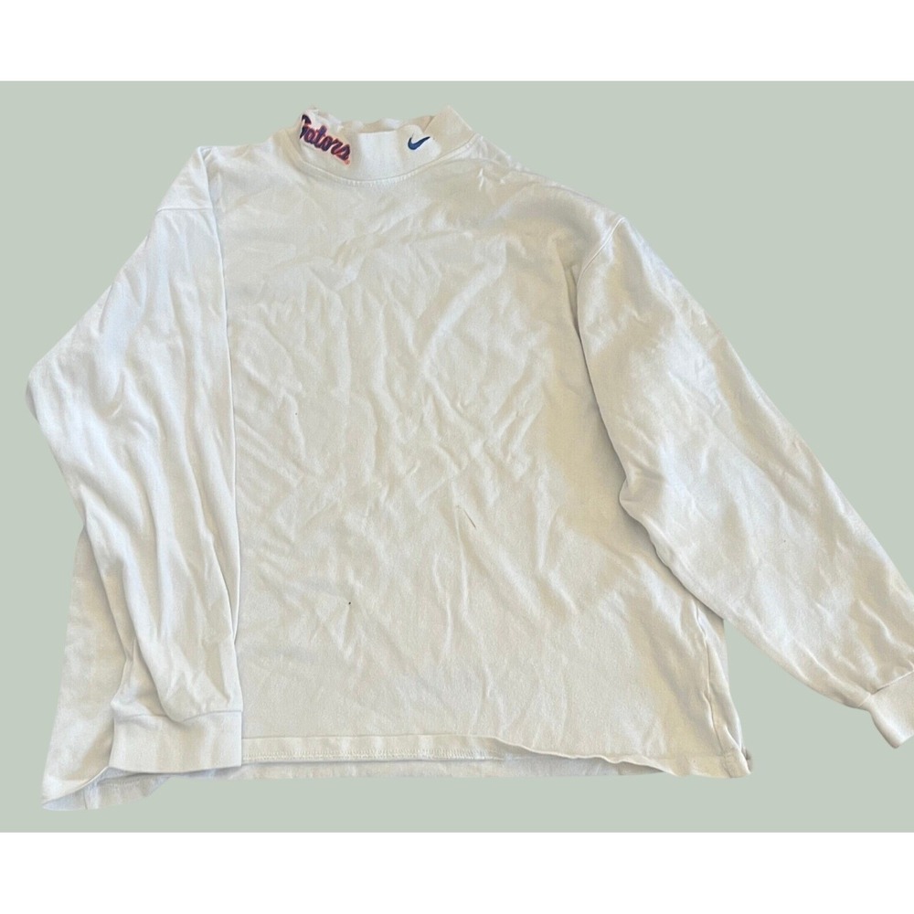 Vintage Nike Men Florida Gators Mock Neck Long Sleeve T-Shirt Med White Swoosh